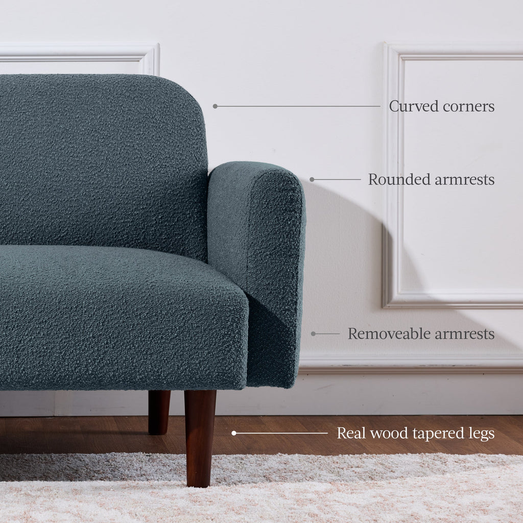 Curved Convertible Futon, Boucle Fabric Split-Back Sleeper Bed