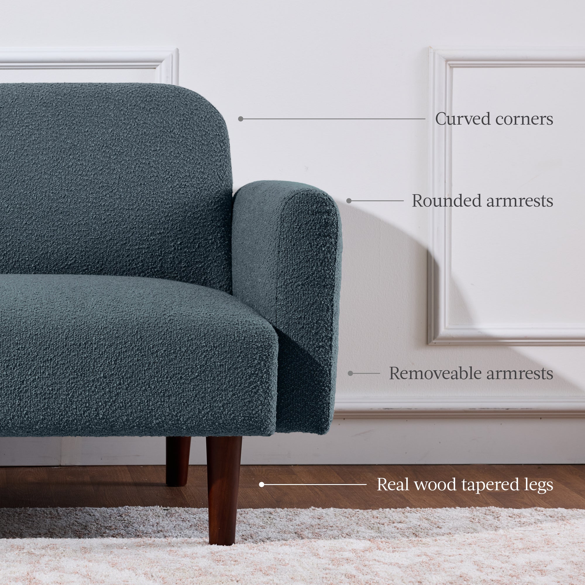 Curved Convertible Futon, Boucle Fabric Split-Back Sleeper Bed