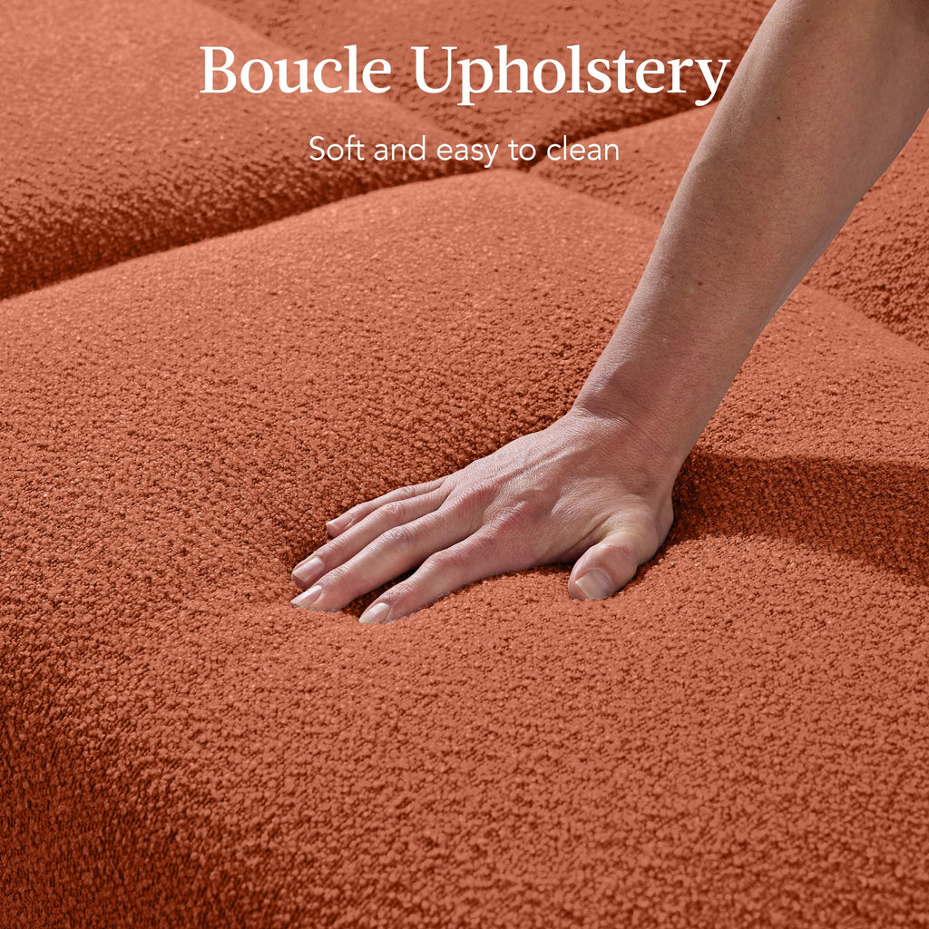 Curved Convertible Futon, Boucle Fabric Split-Back Sleeper Bed