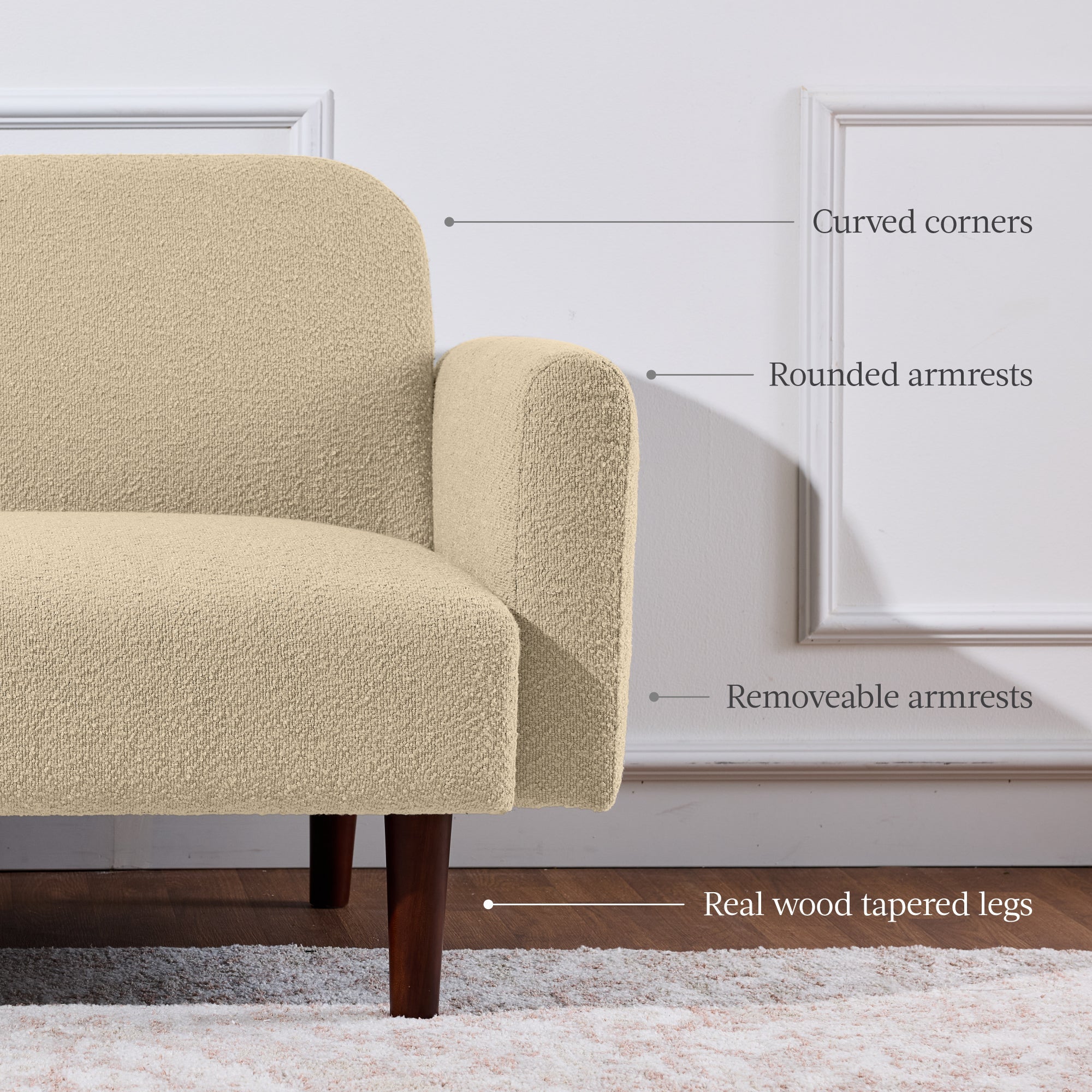 Curved Convertible Futon, Boucle Fabric Split-Back Sleeper Bed