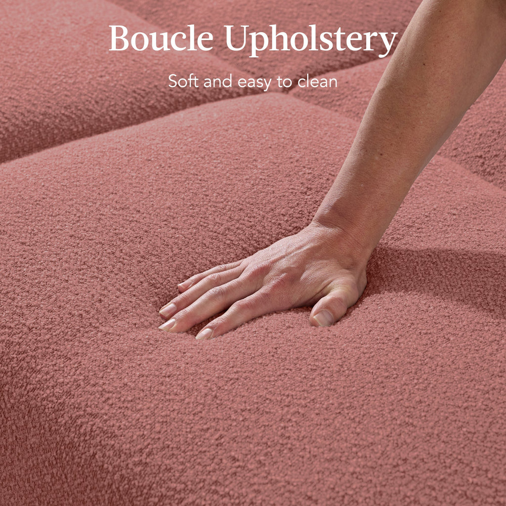 Curved Convertible Futon, Boucle Fabric Split-Back Sleeper Bed