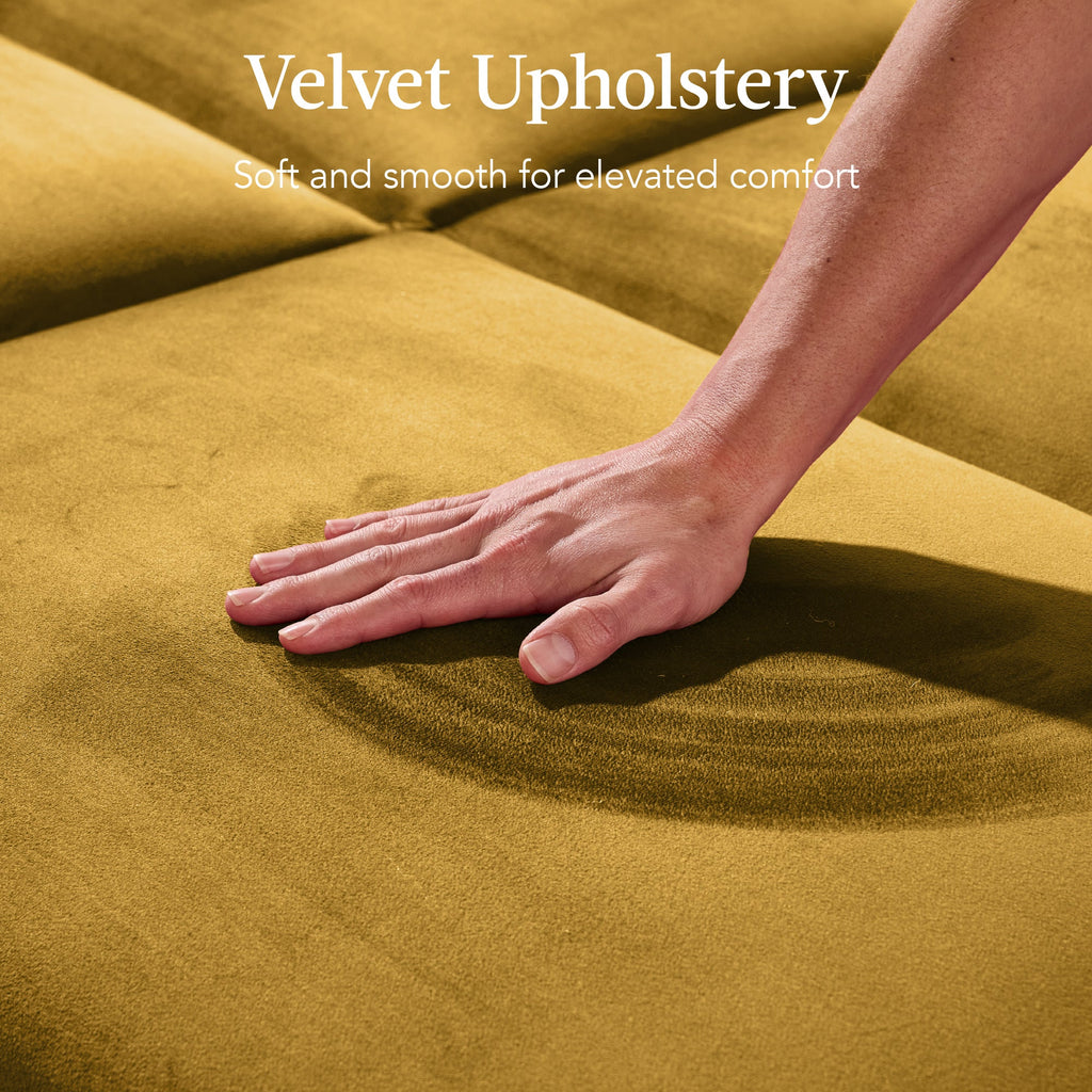 Curved Convertible Futon, Velvet Fabric Split-Back Sleeper Bed