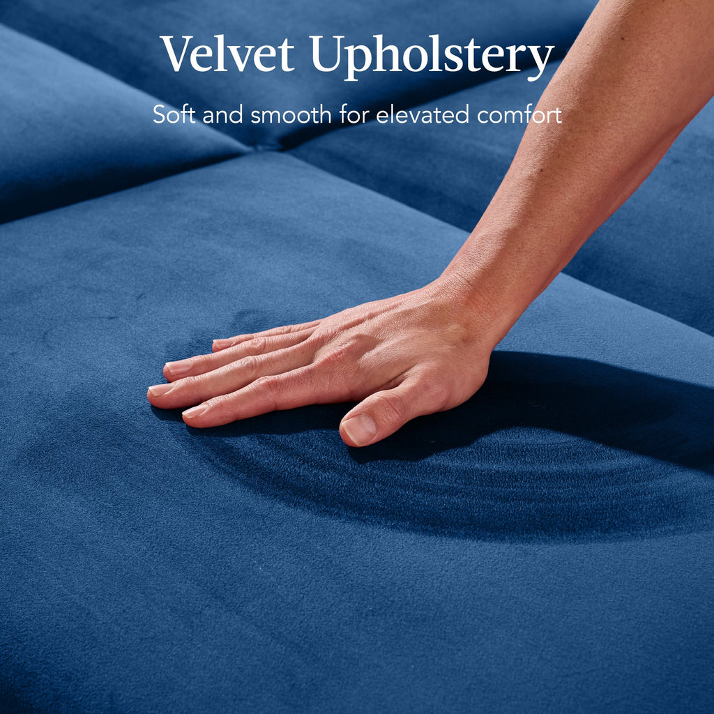 Curved Convertible Futon, Velvet Fabric Split-Back Sleeper Bed