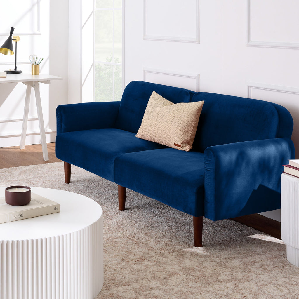 Curved Convertible Futon, Velvet Fabric Split-Back Sleeper Bed