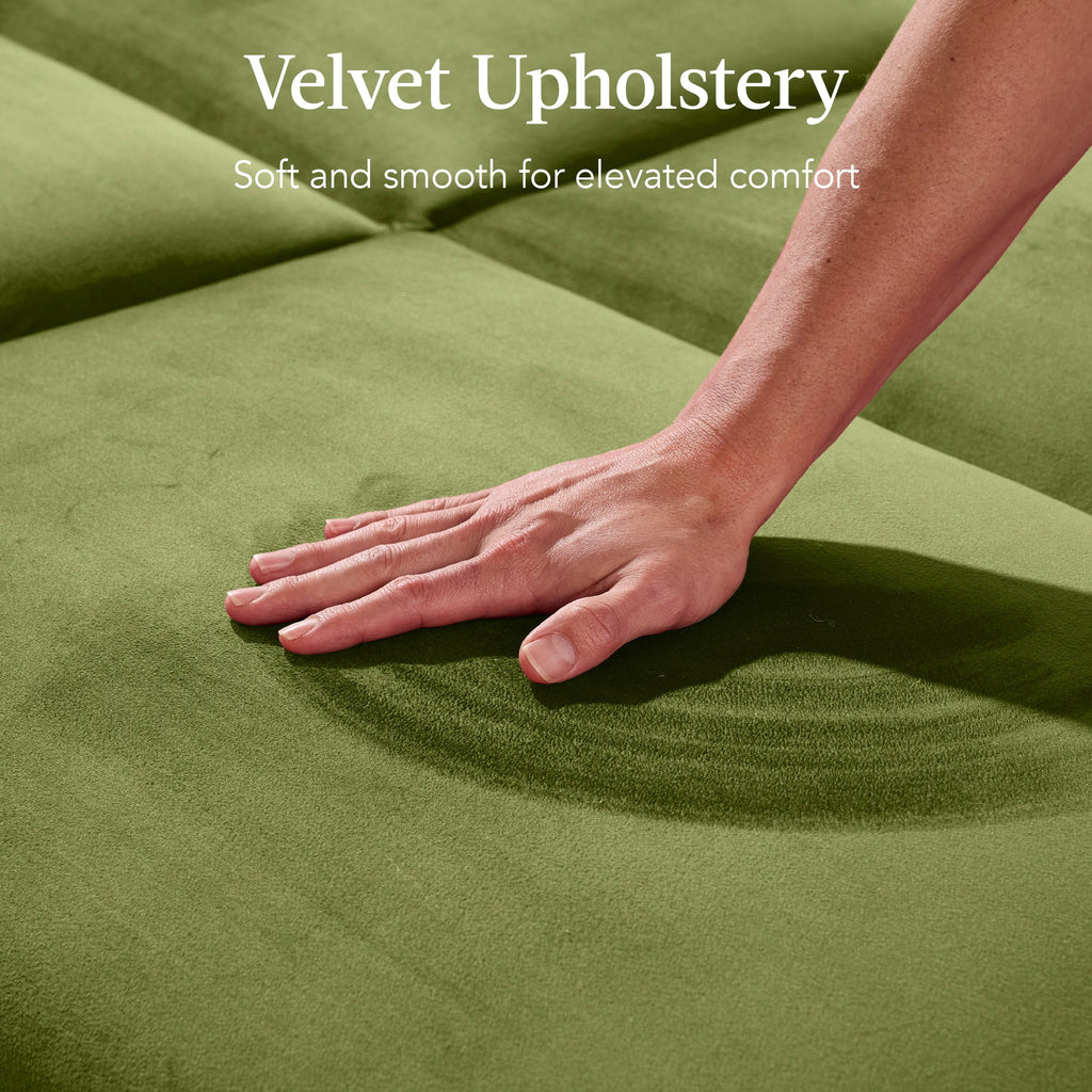 Curved Convertible Futon, Velvet Fabric Split-Back Sleeper Bed