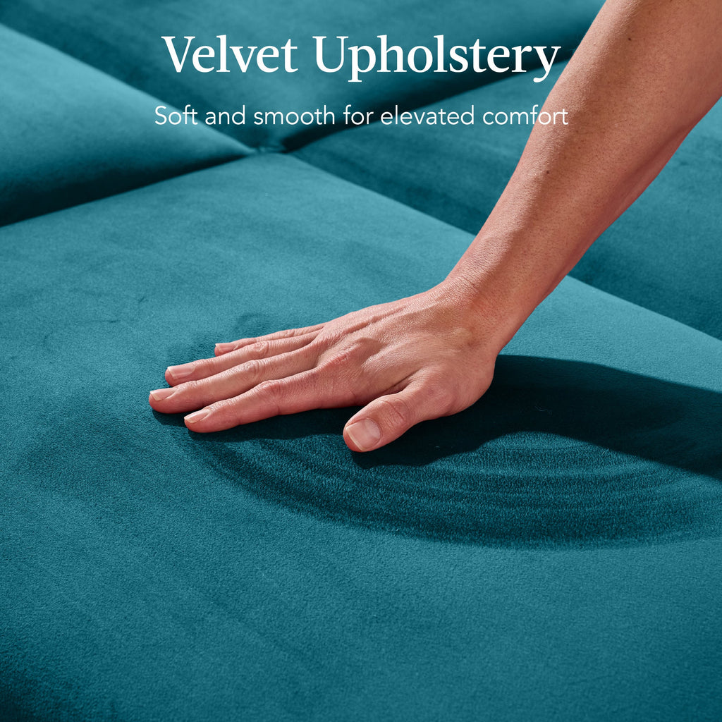 Curved Convertible Futon, Velvet Fabric Split-Back Sleeper Bed