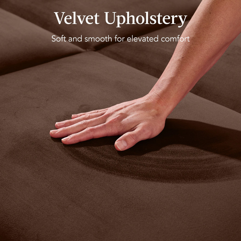 Curved Convertible Futon, Velvet Fabric Split-Back Sleeper Bed