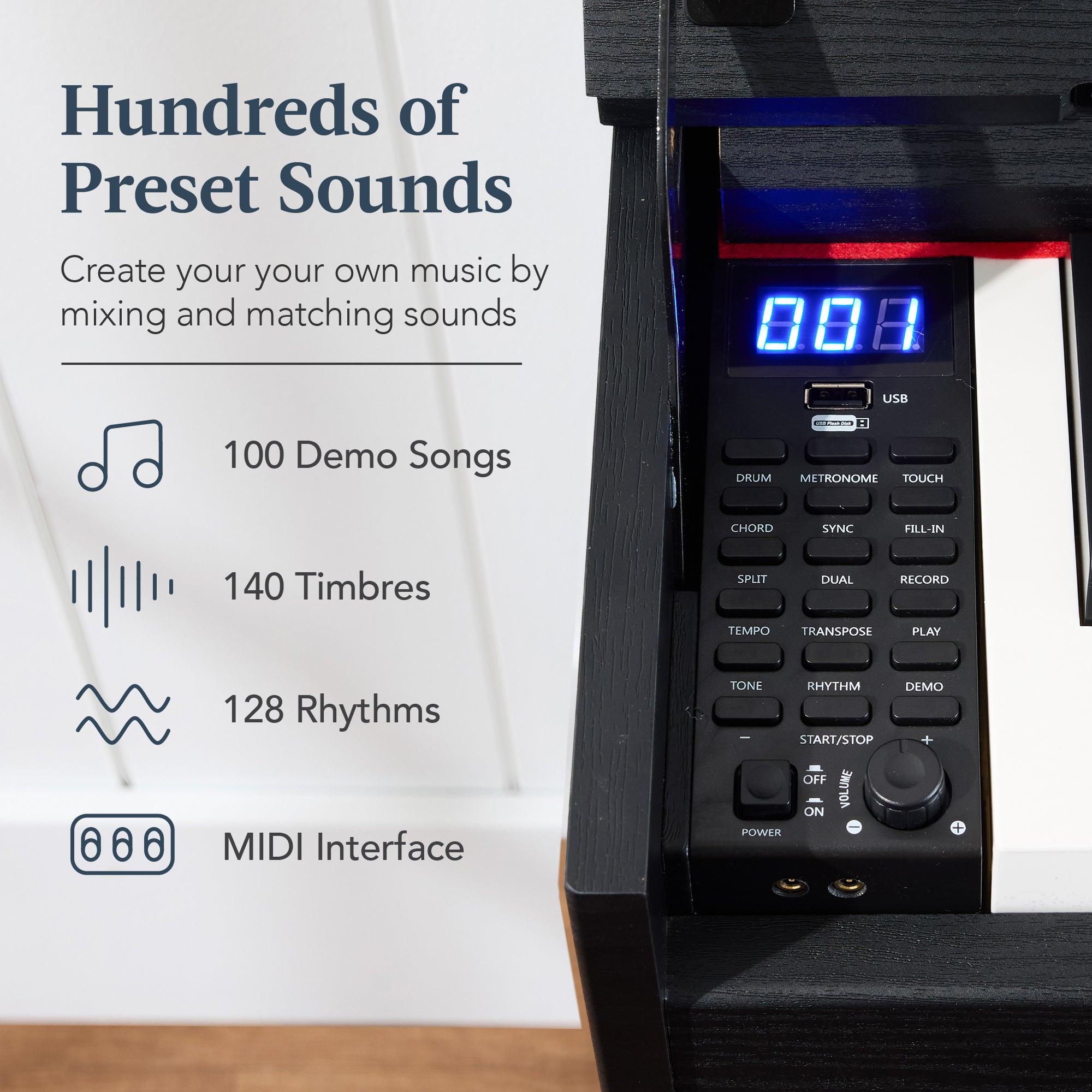 Modern 88 Key Fully Weighted Desk Style Digital Piano w/ Metal Legs