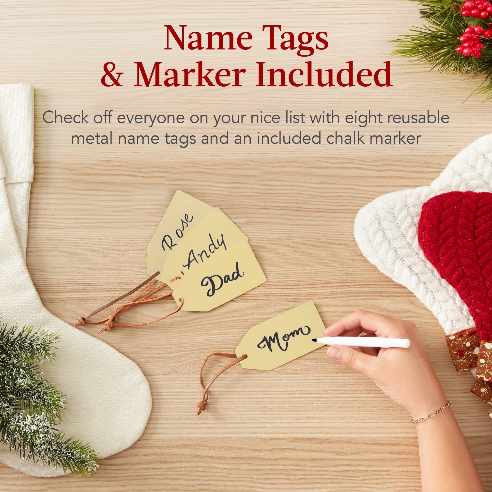 Christmas Stocking Stand, Decor Display w/ Name Tags, Chalk Marker- 3ft