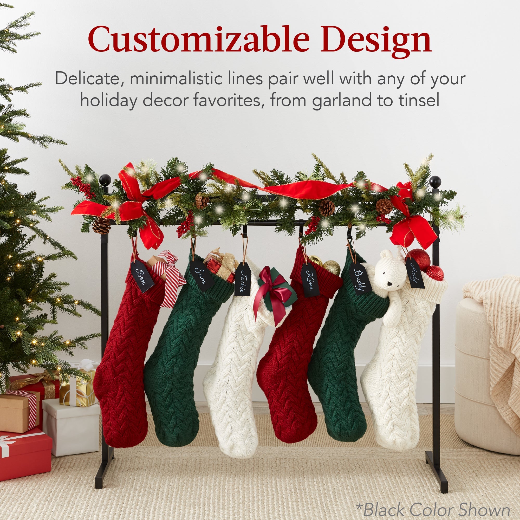 Christmas Stocking Stand, Decor Display w/ Name Tags, Chalk Marker- 3ft