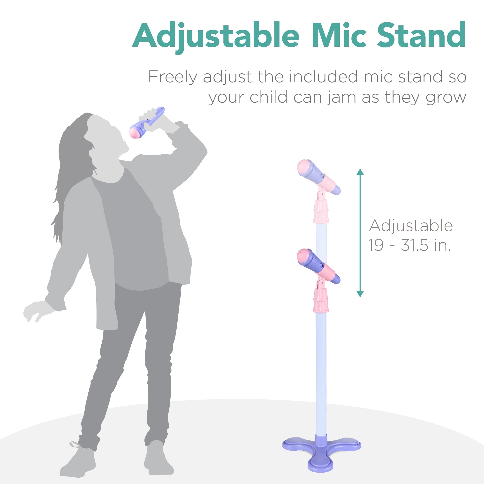 Kids Pretend Play Guitar Musical Instrument Toy w/ Microphone, Stand - 19in