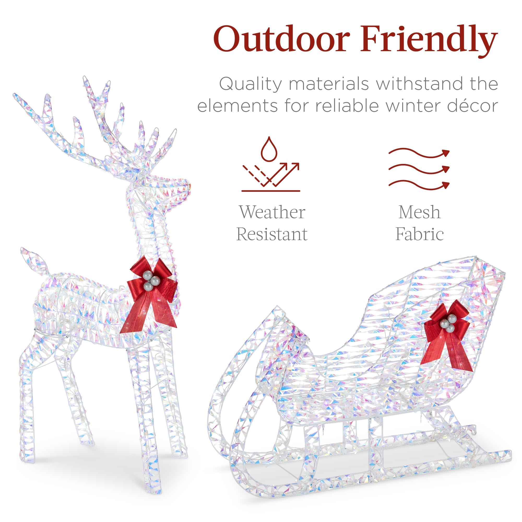 Lighted Christmas Reindeer & Sleigh Outdoor Decor Set w/ LED Lights