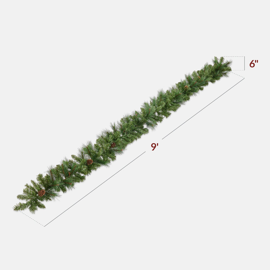 9ft Pre-Lit Christmas Garland w/ 50 Lights, Pine Cones, Berries