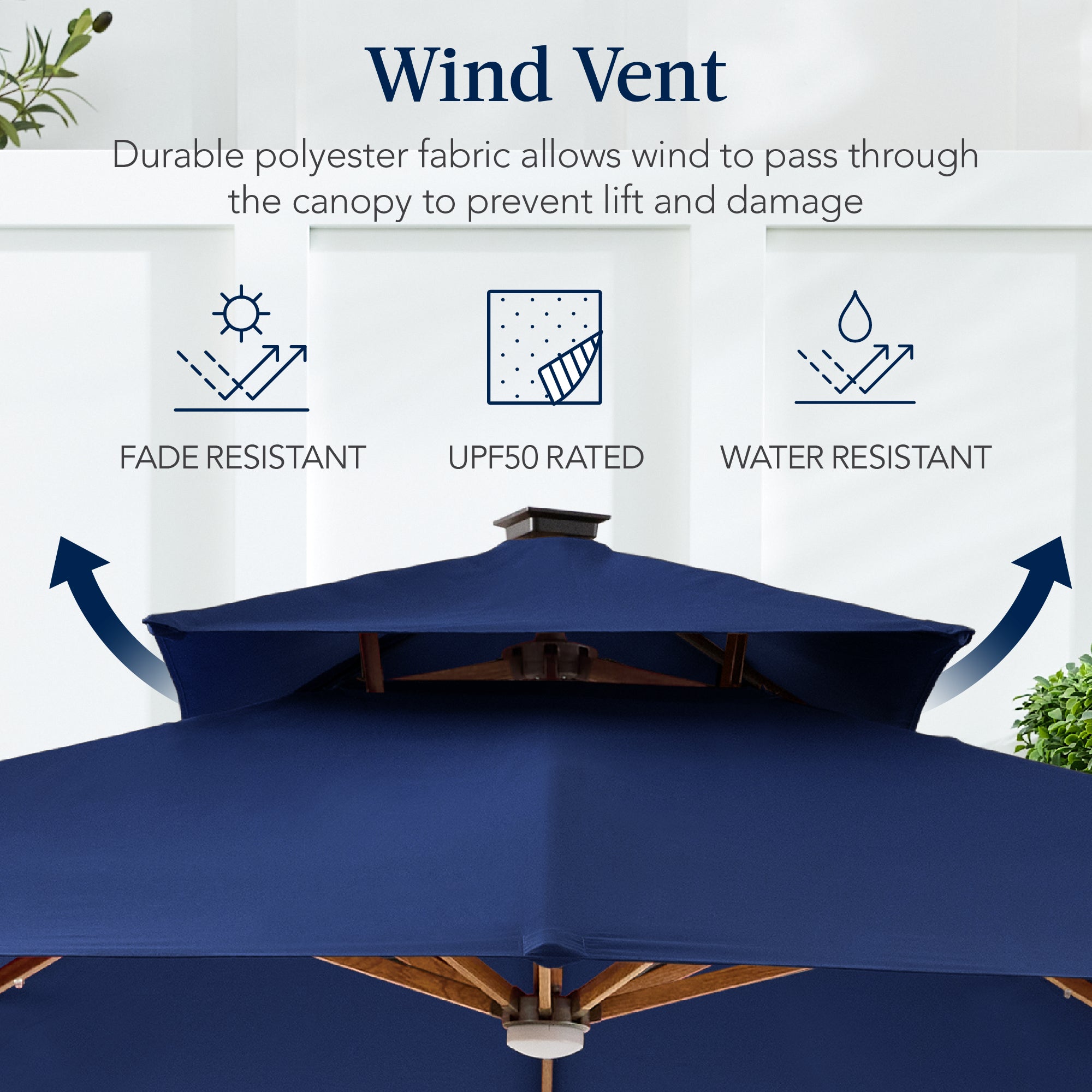 Woodgrain Pattern 2-Tier Outdoor Solar LED Cantilever Umbrella - 10x10ft