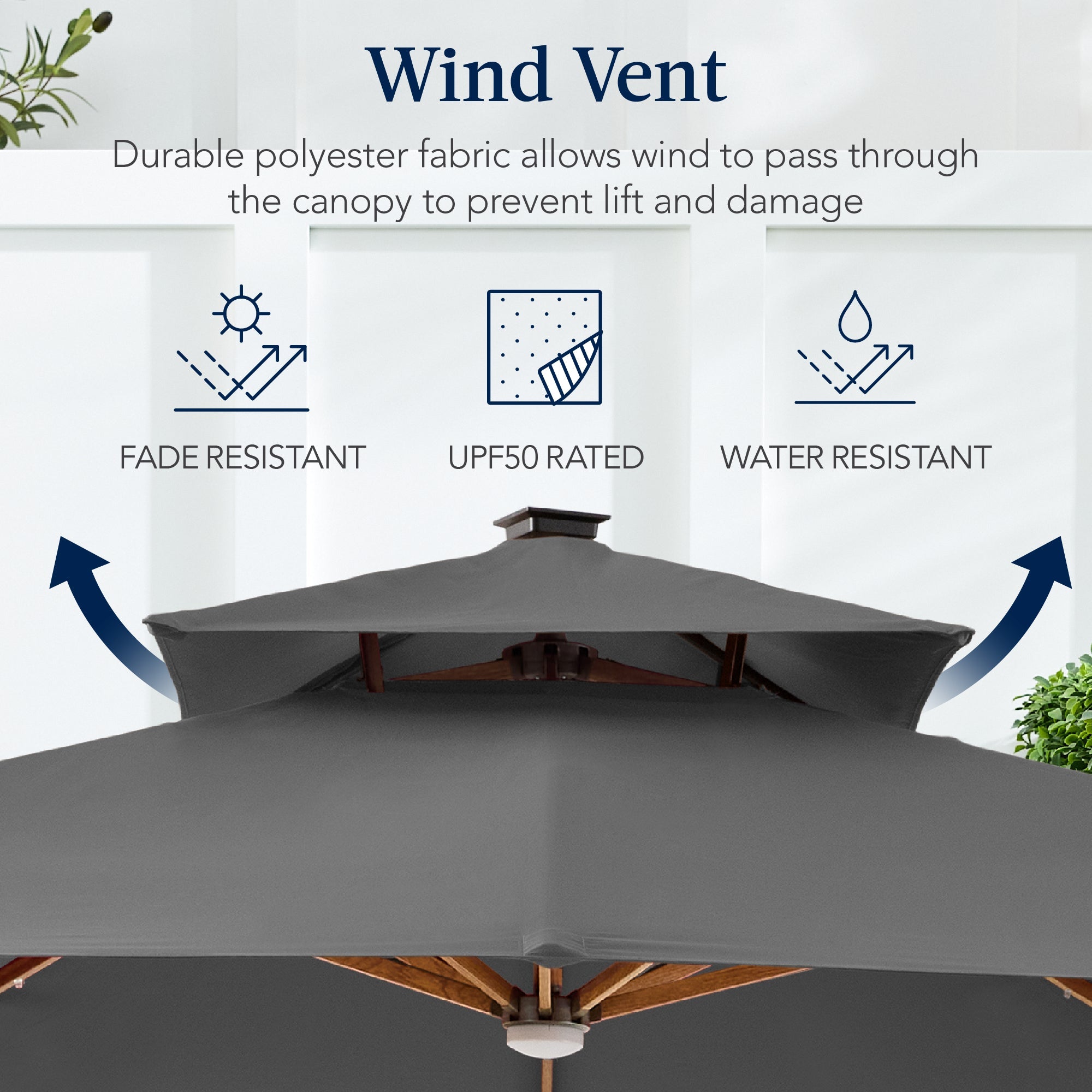 Woodgrain Pattern 2-Tier Outdoor Solar LED Cantilever Umbrella - 10x10ft