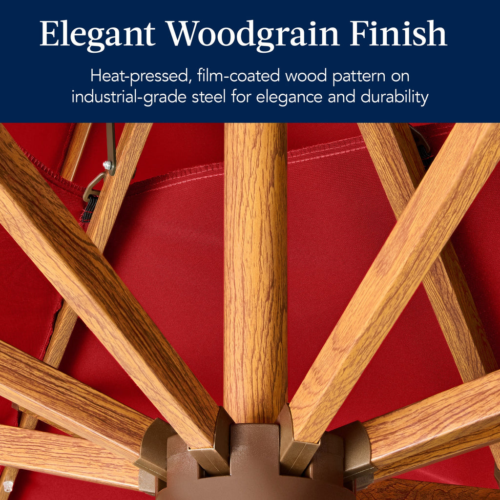 Woodgrain Pattern 2-Tier Outdoor Solar LED Cantilever Umbrella - 10x10ft