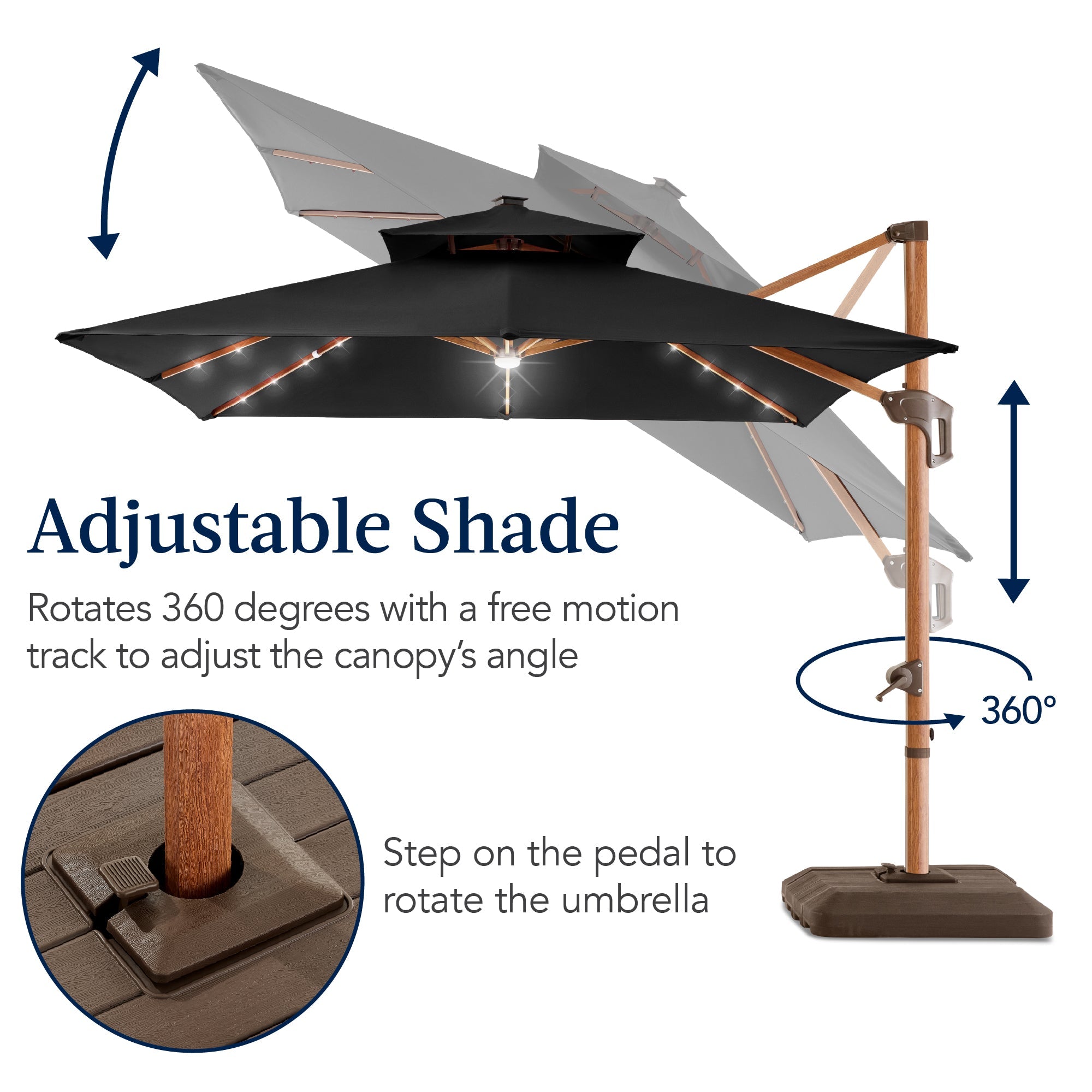 Woodgrain Pattern 2-Tier Outdoor Solar LED Cantilever Umbrella - 10x10ft