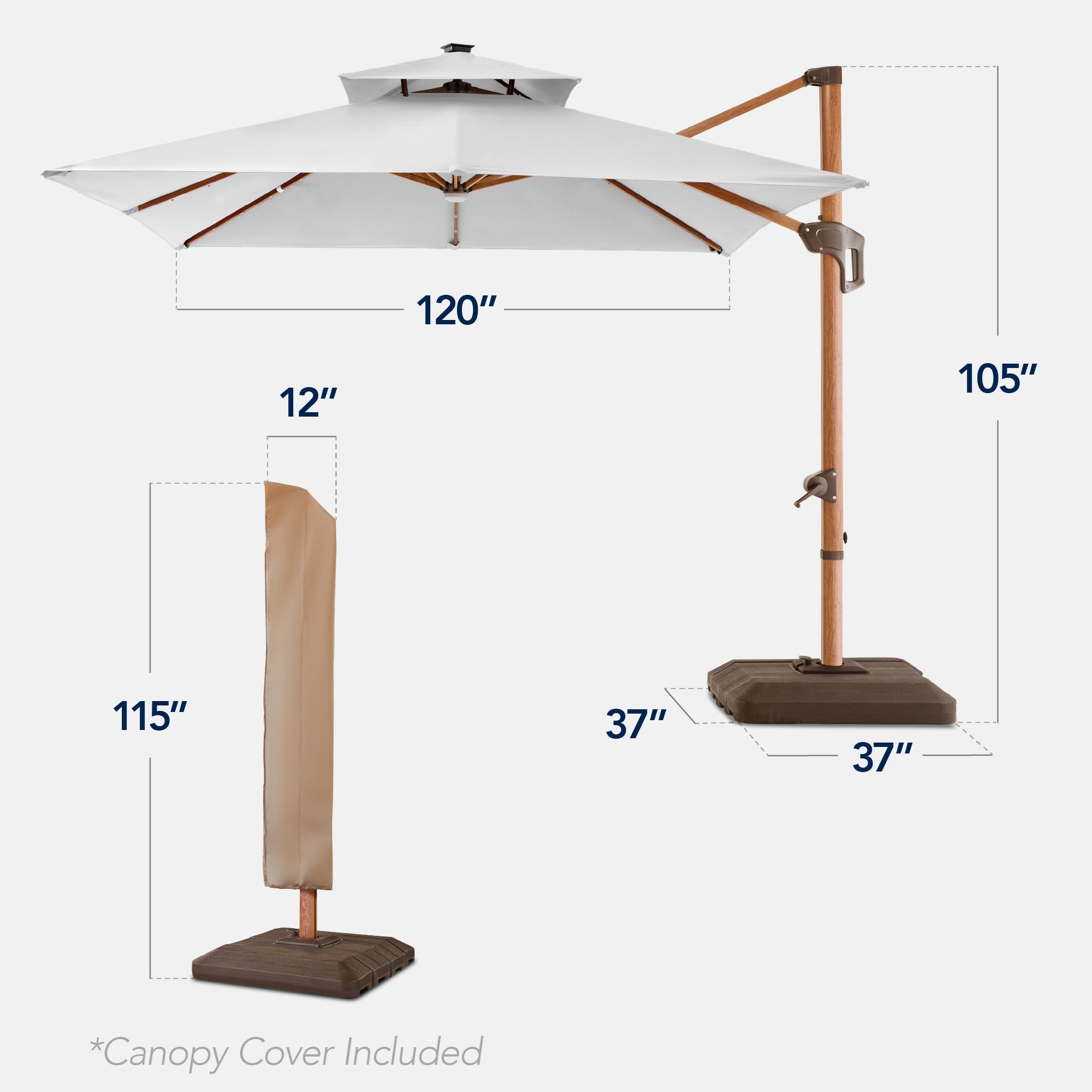 Woodgrain Pattern 2-Tier Outdoor Solar LED Cantilever Umbrella - 10x10ft