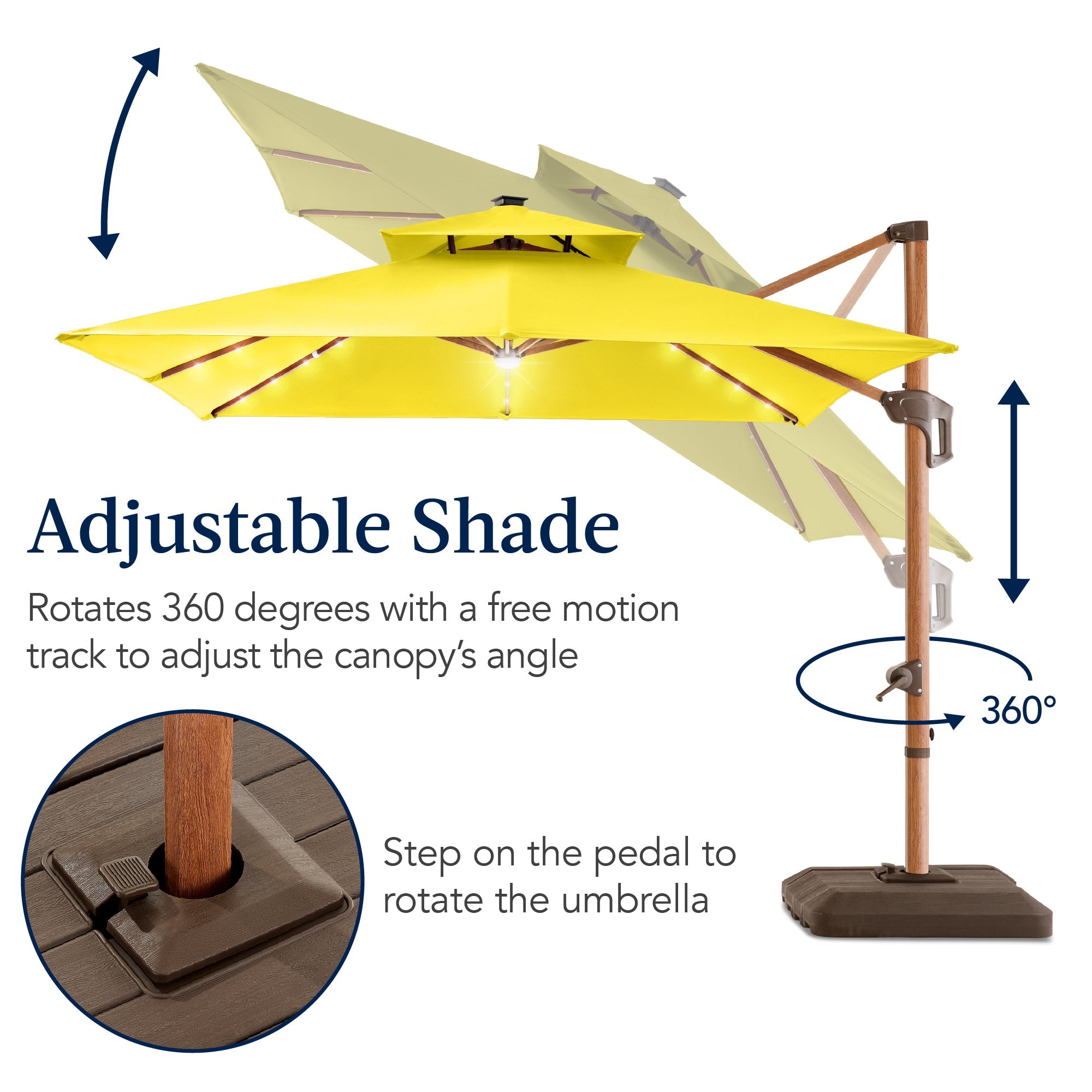 Woodgrain Pattern 2-Tier Outdoor Solar LED Cantilever Umbrella - 10x10ft