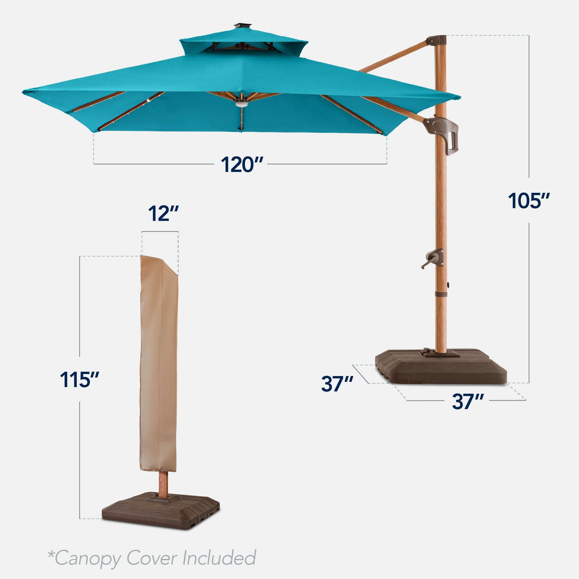 Woodgrain Pattern 2-Tier Outdoor Solar LED Cantilever Umbrella - 10x10ft