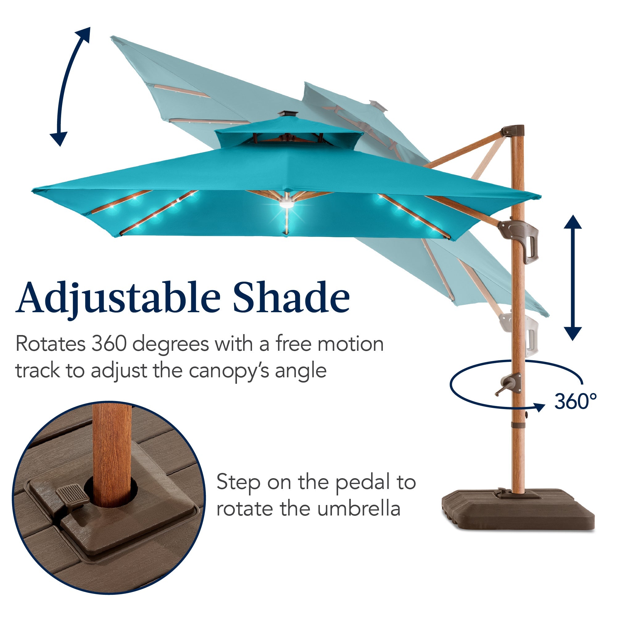 Woodgrain Pattern 2-Tier Outdoor Solar LED Cantilever Umbrella - 10x10ft