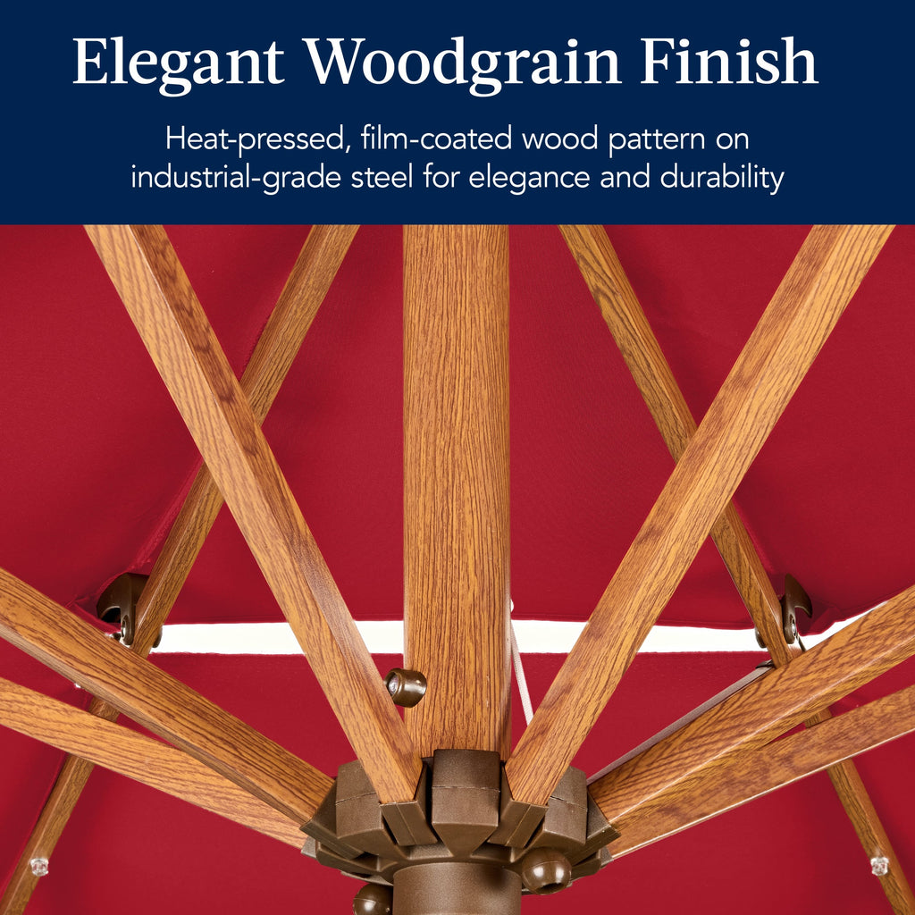 3-Tier Woodgrain Pattern Solar Patio Umbrella, Tilt Adjustment - 10ft