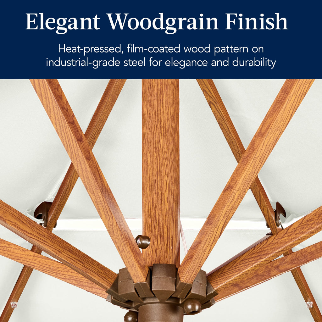 3-Tier Woodgrain Pattern Solar Patio Umbrella, Tilt Adjustment - 10ft