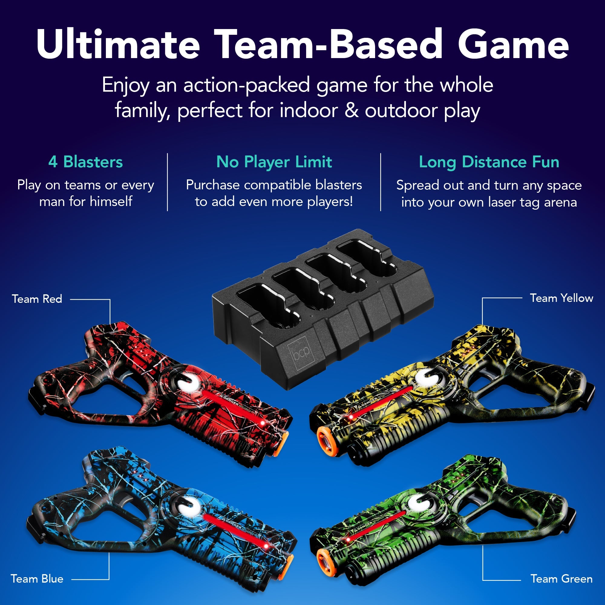 Set of 4 Rechargeable Laser Tag Blasters w/ Docking Station, No Vests Needed