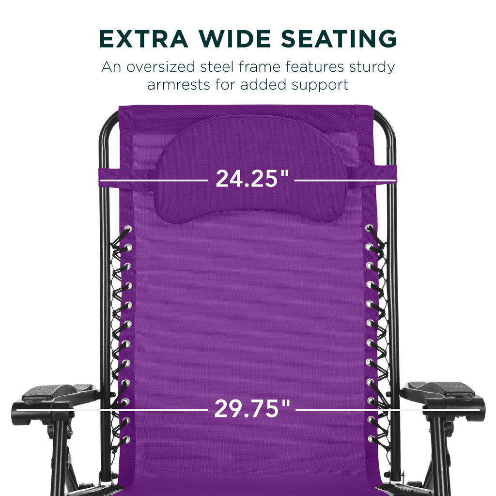 Oversized Reclining Zero Gravity Chair Lounger w/ Cup Holder, Pillow