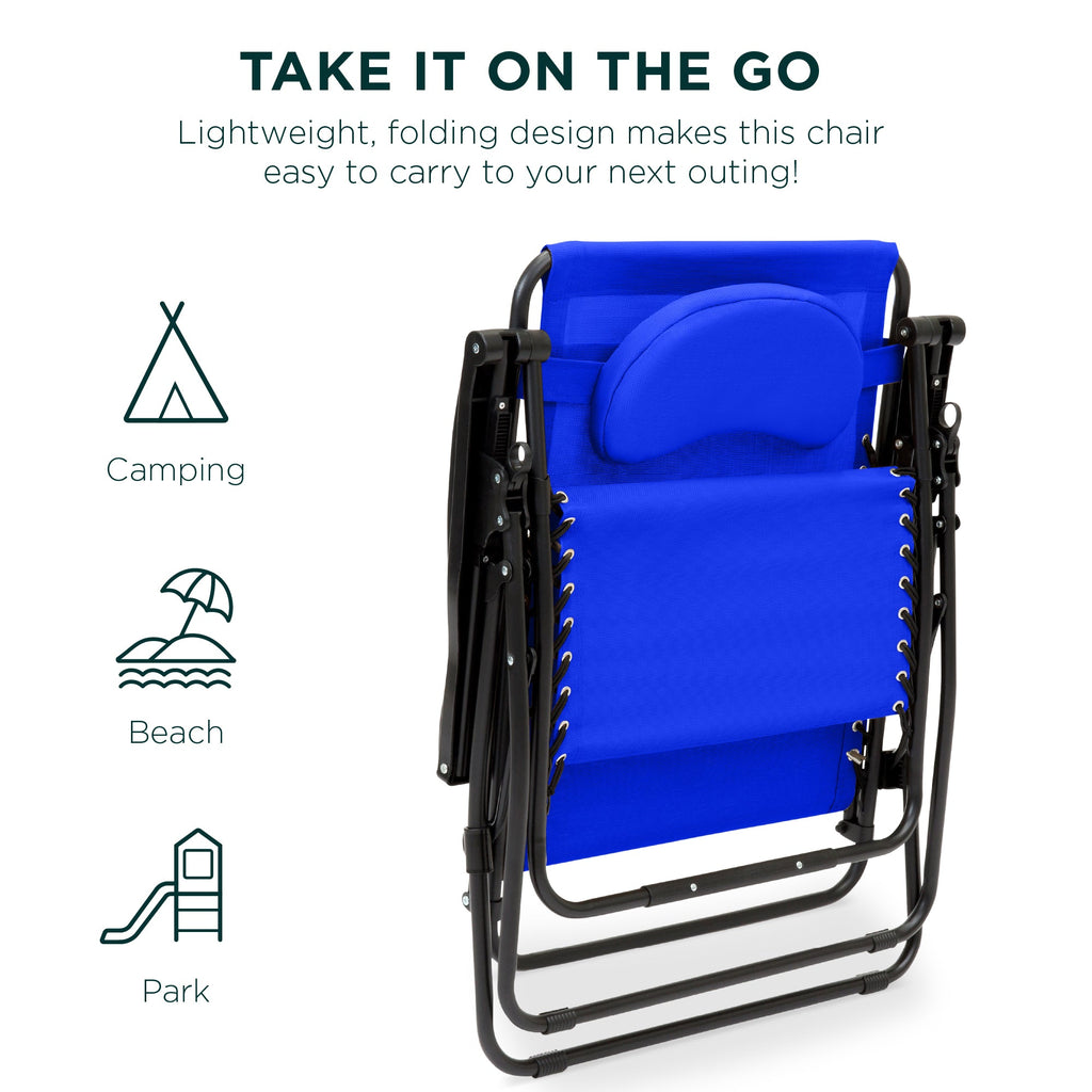 Oversized Reclining Zero Gravity Chair Lounger w/ Cup Holder, Pillow