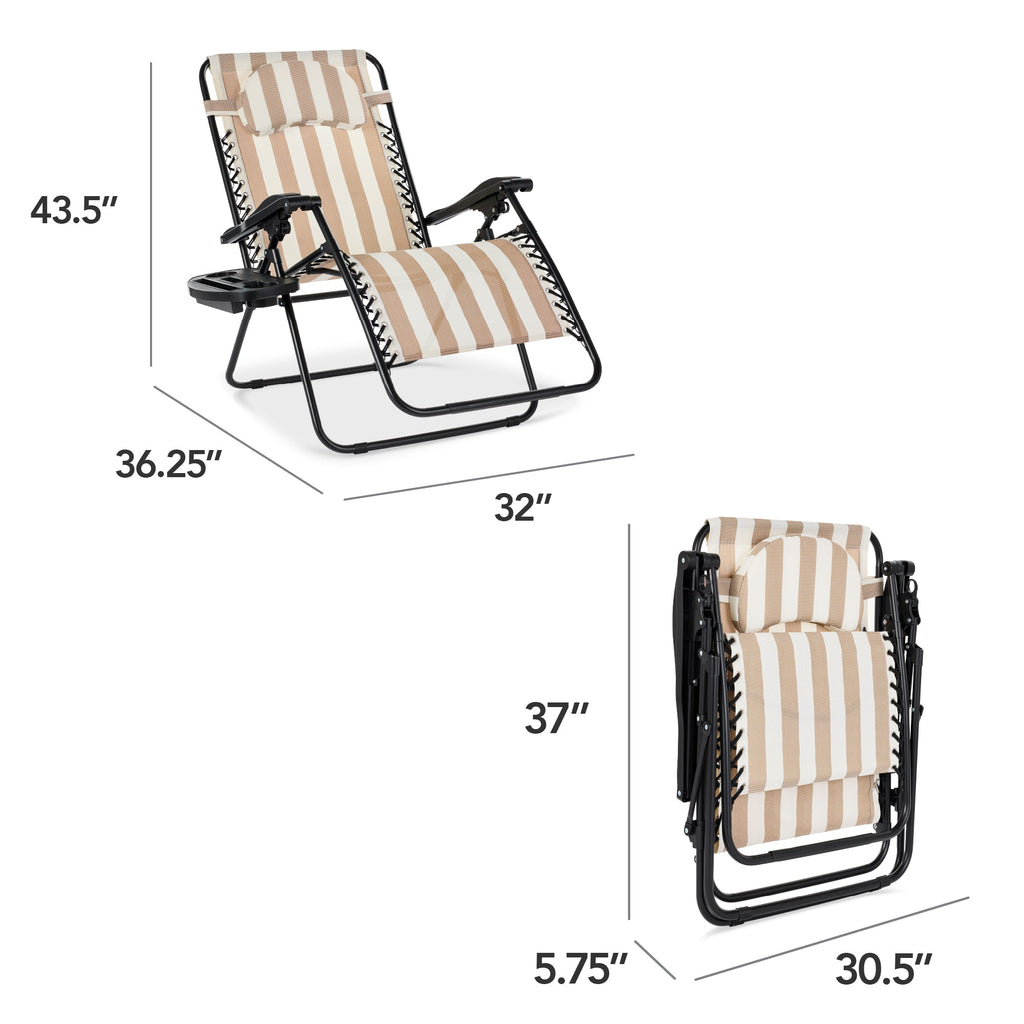 Oversized Reclining Zero Gravity Chair Lounger w/ Cup Holder, Pillow
