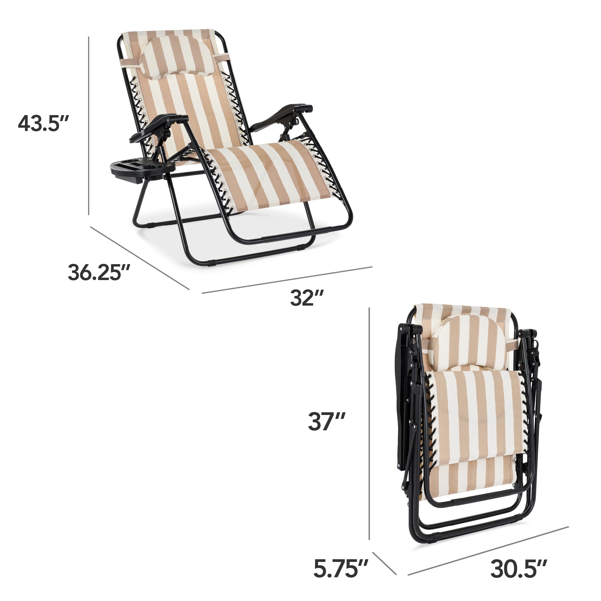 Oversized Reclining Zero Gravity Chair Lounger w/ Cup Holder, Pillow