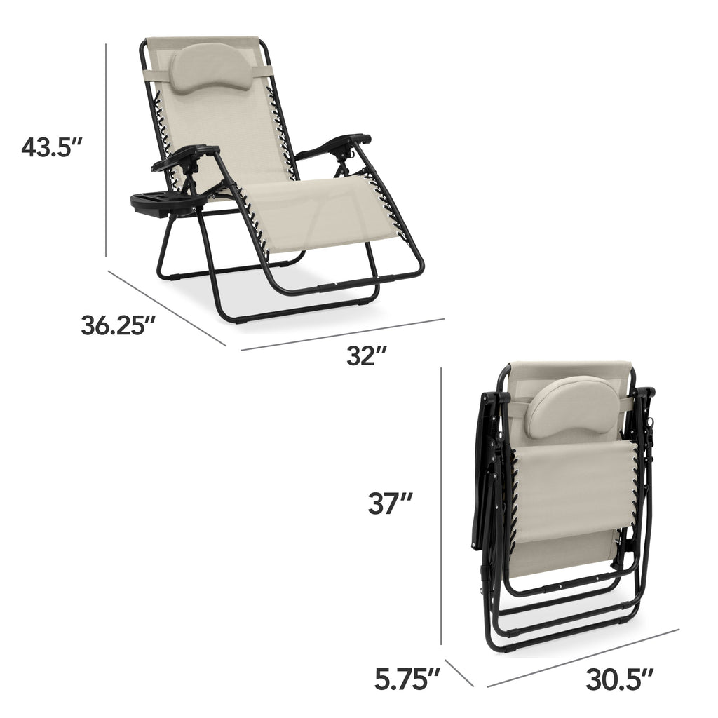 Oversized Reclining Zero Gravity Chair Lounger w/ Cup Holder, Pillow