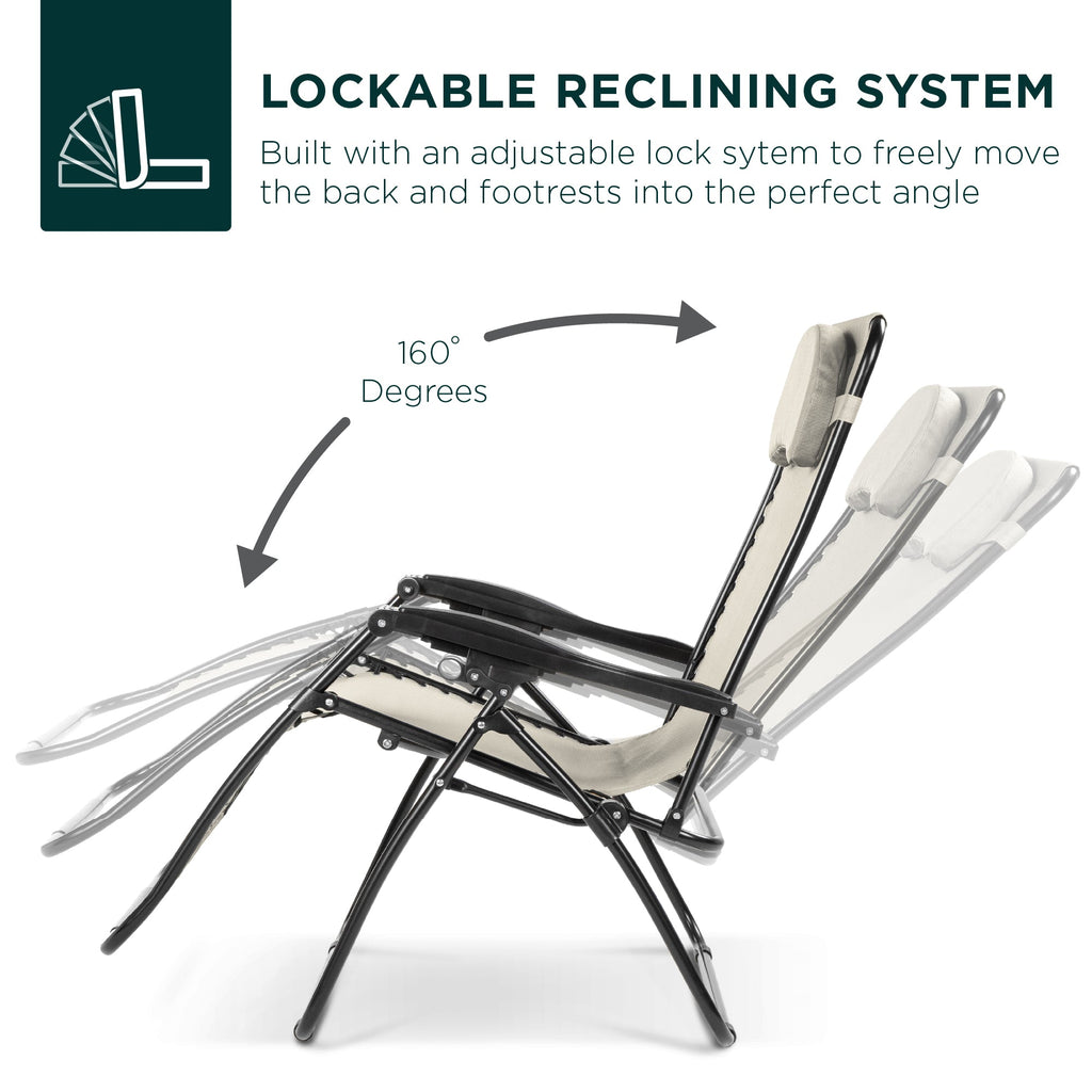 Oversized Reclining Zero Gravity Chair Lounger w/ Cup Holder, Pillow