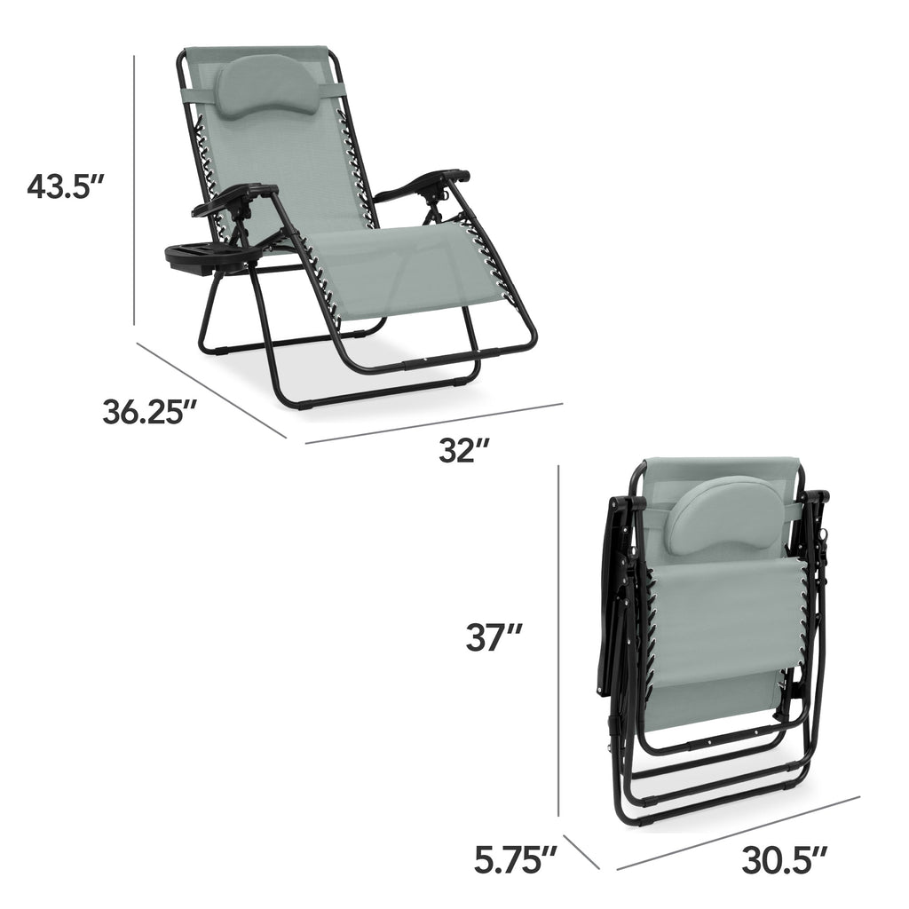 Oversized Reclining Zero Gravity Chair Lounger w/ Cup Holder, Pillow