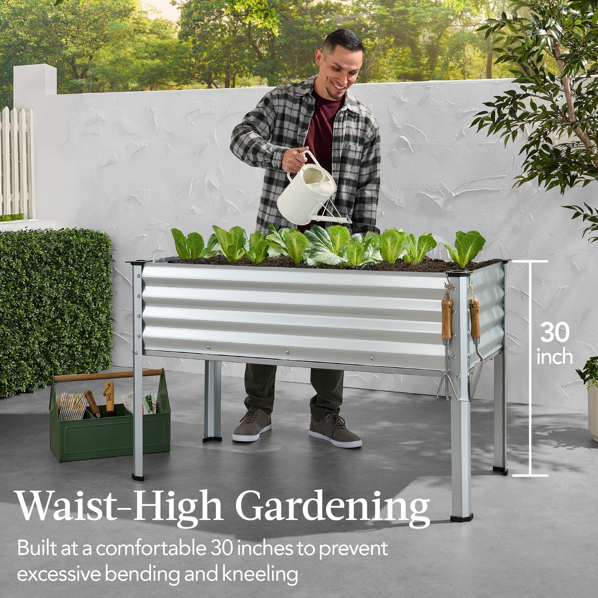 Elevated Galvanized Metal Garden Bed w/ Corner Protectors - 48x24x30in