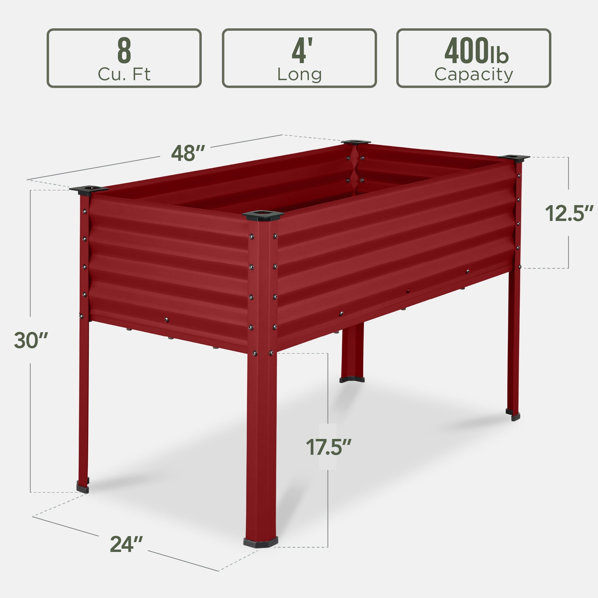 Elevated Galvanized Metal Garden Bed w/ Corner Protectors - 48x24x30in