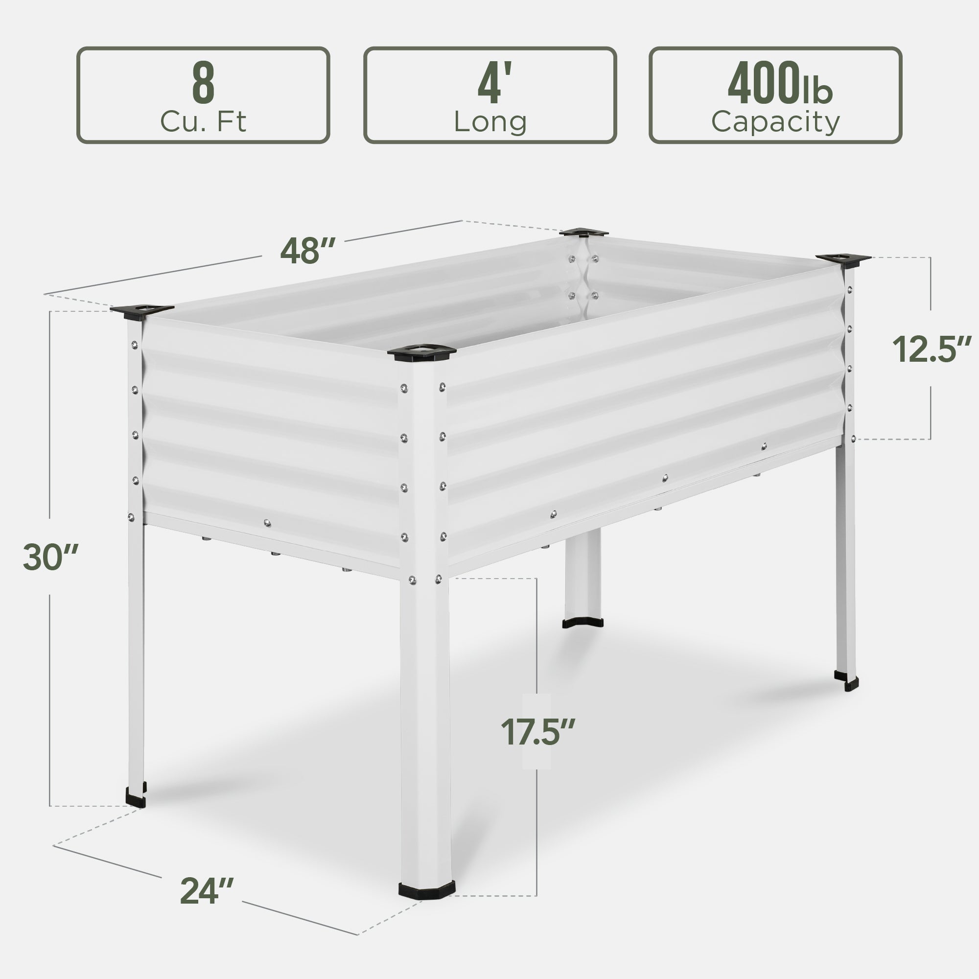 Elevated Galvanized Metal Garden Bed w/ Corner Protectors - 48x24x30in