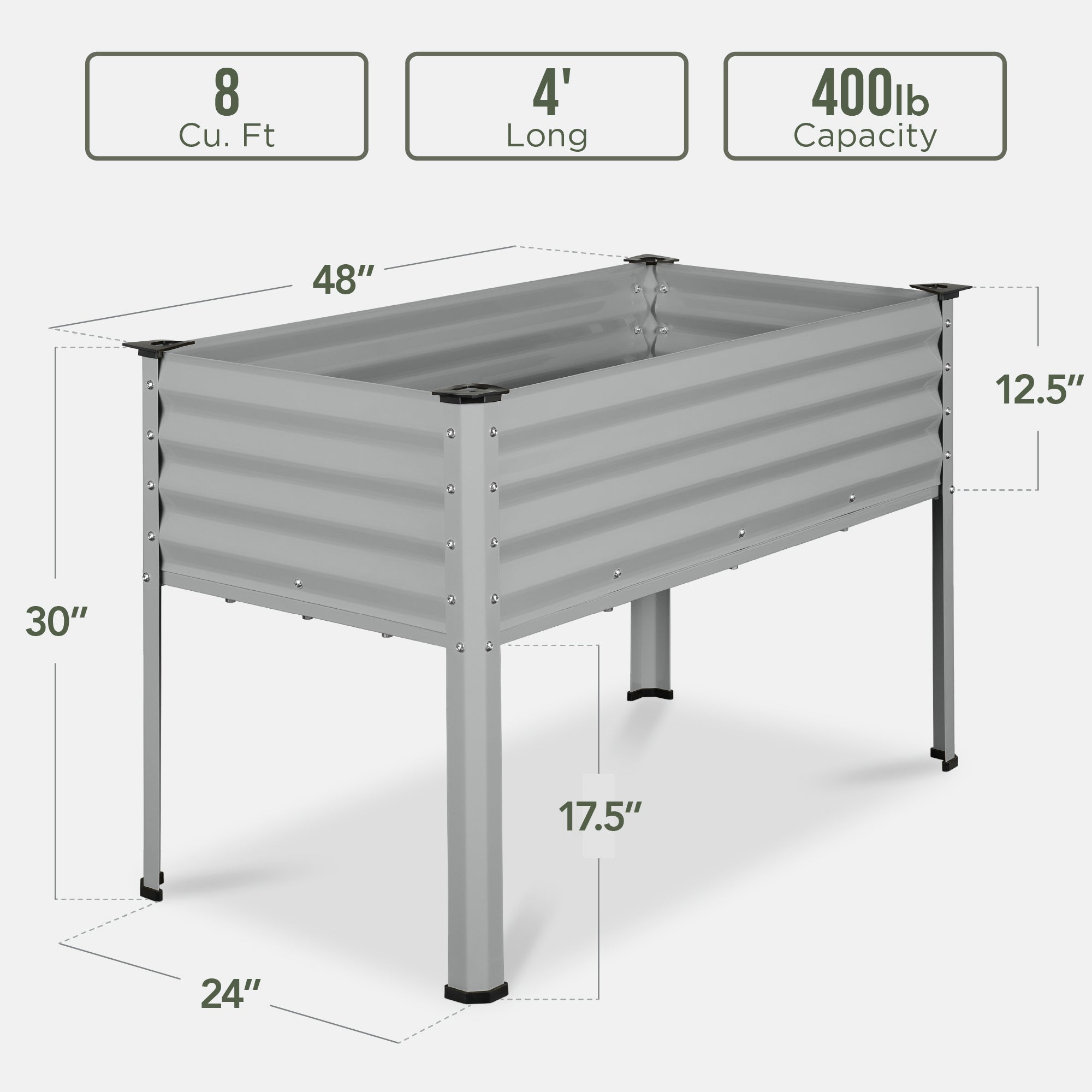 Elevated Galvanized Metal Garden Bed w/ Corner Protectors - 48x24x30in
