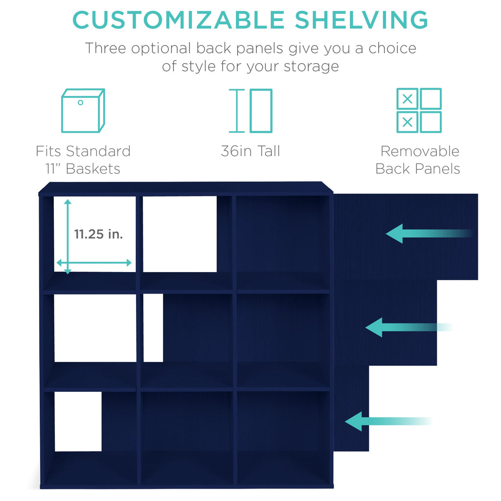 9-Cube Bookshelf Storage Display w/ 3 Removable Panels, Customizable Design