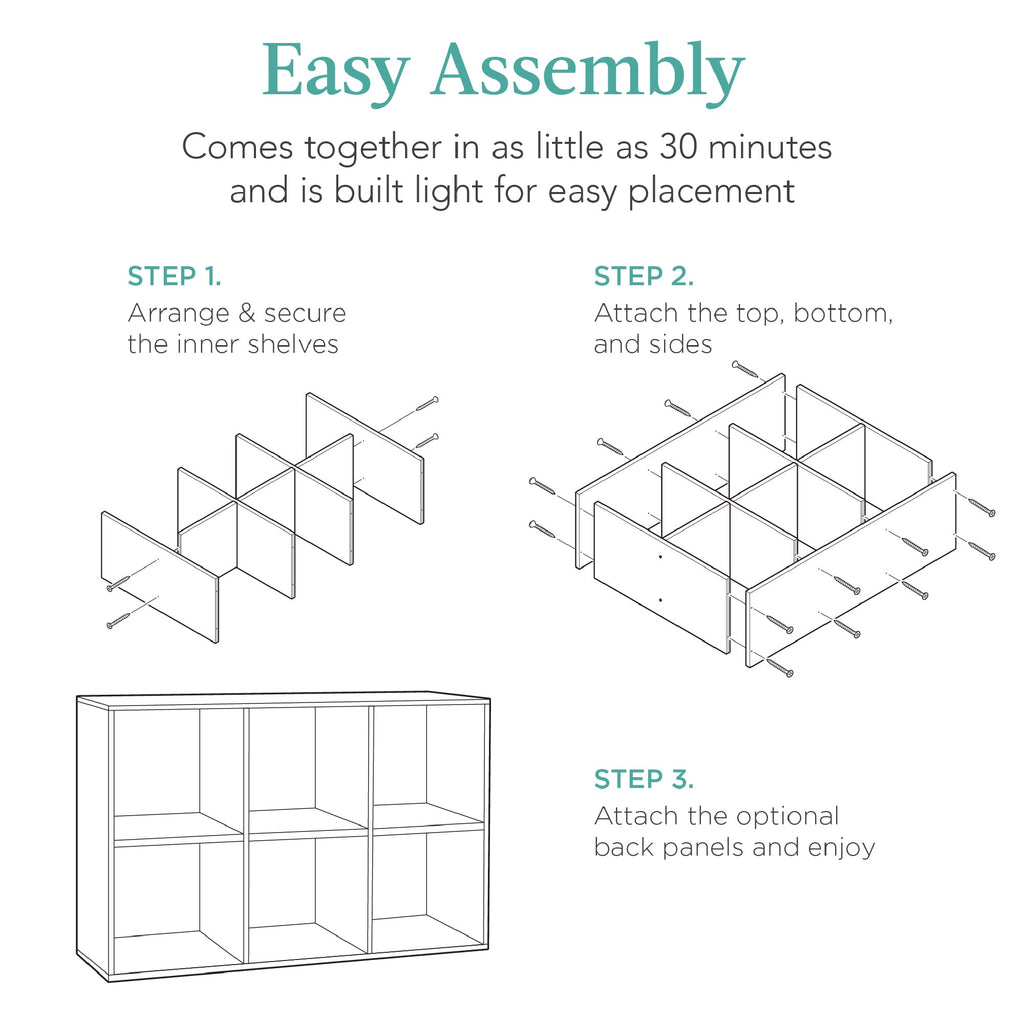 6-Cube Bookshelf, 13.5in Storage Display w/ Removable Panels, Customizable