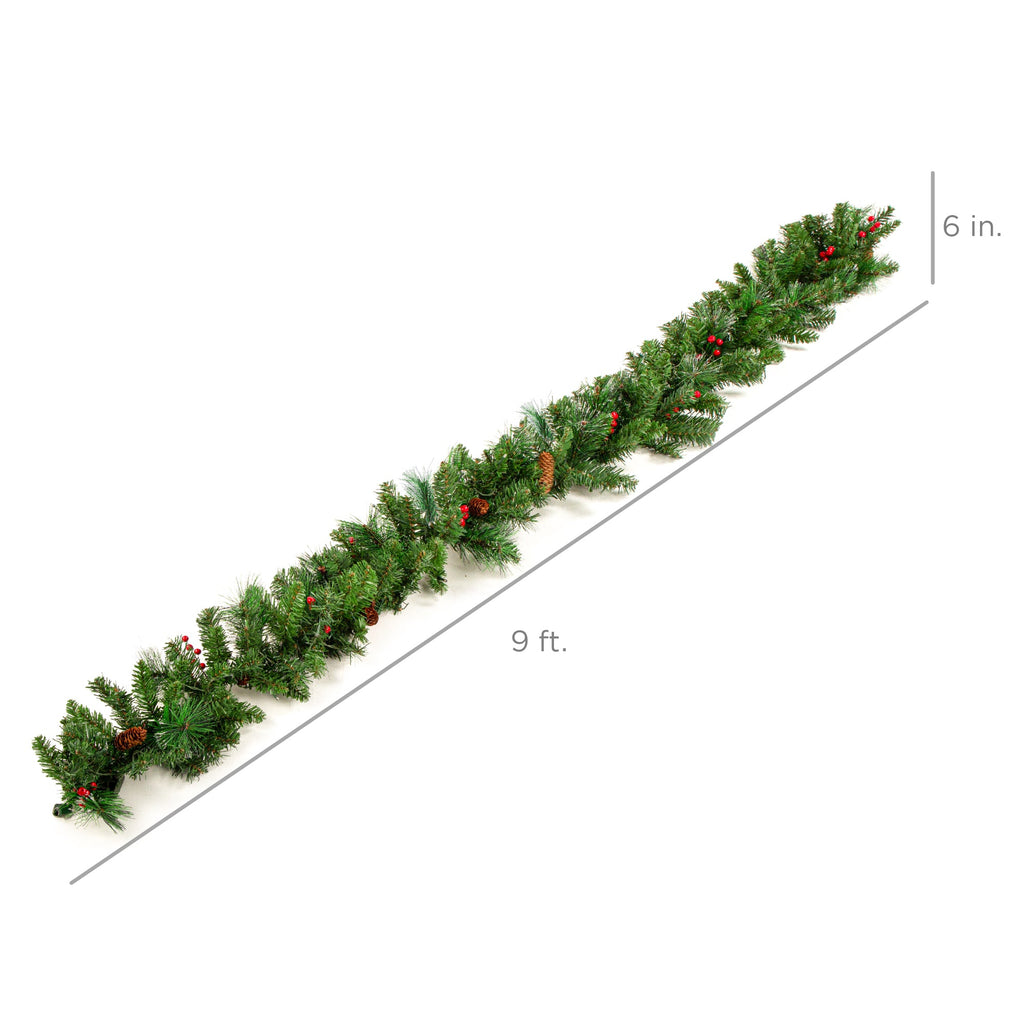 9ft Pre-Lit Christmas Garland w/ 50 Lights, Pine Cones, Berries