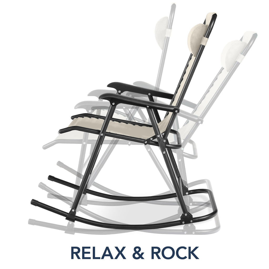 Folding Outdoor Zero Gravity Rocking Lounge Chair w/ Headrest Pillow