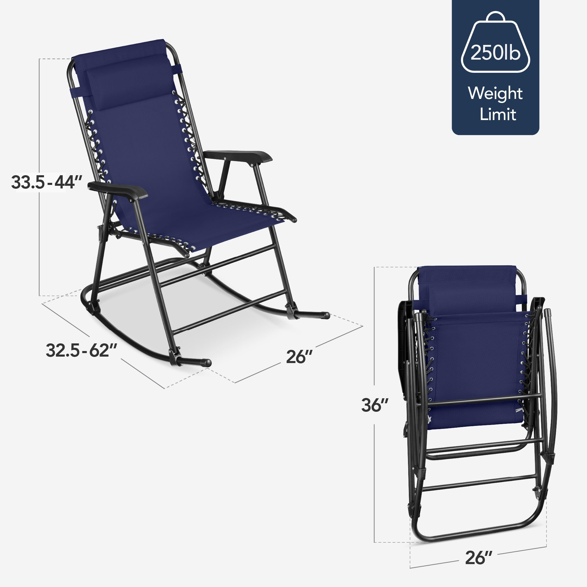 Folding Outdoor Zero Gravity Rocking Lounge Chair w/ Headrest Pillow