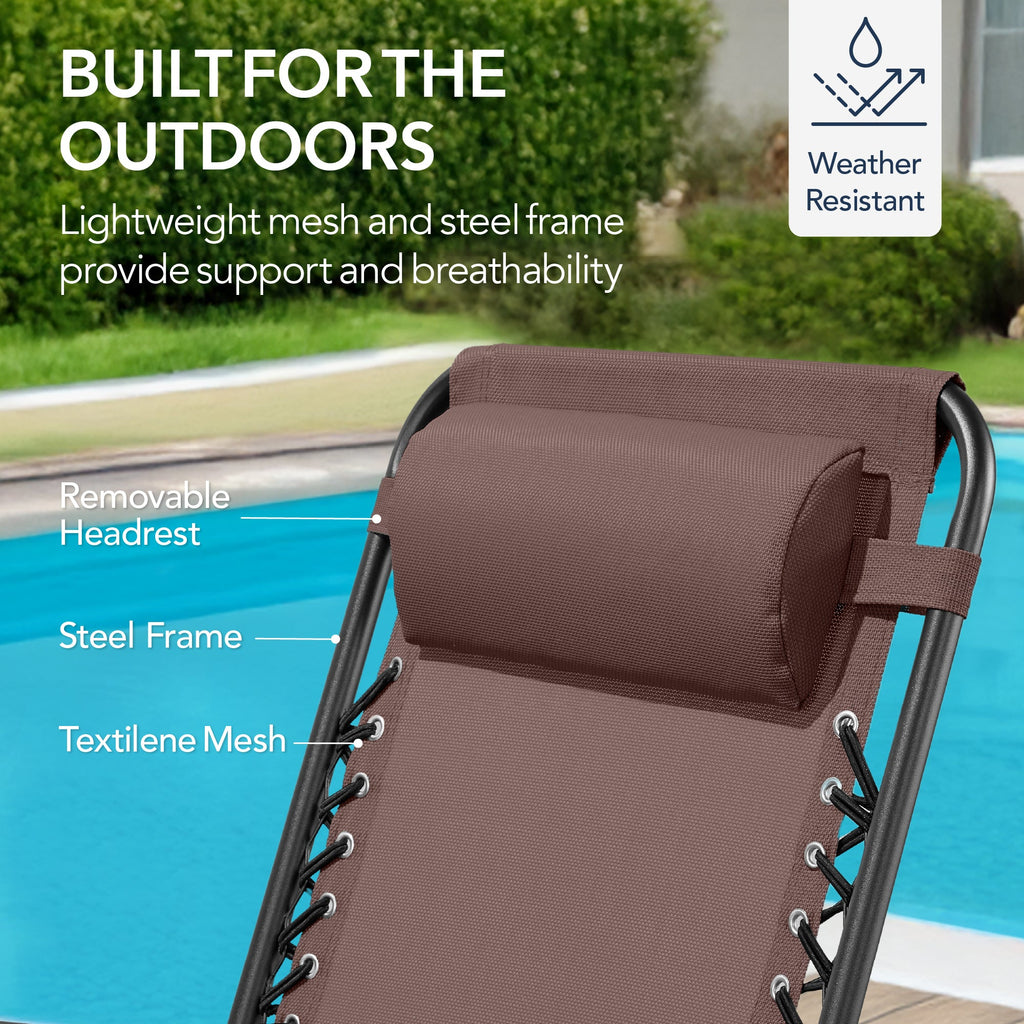 Folding Outdoor Zero Gravity Rocking Lounge Chair w/ Headrest Pillow