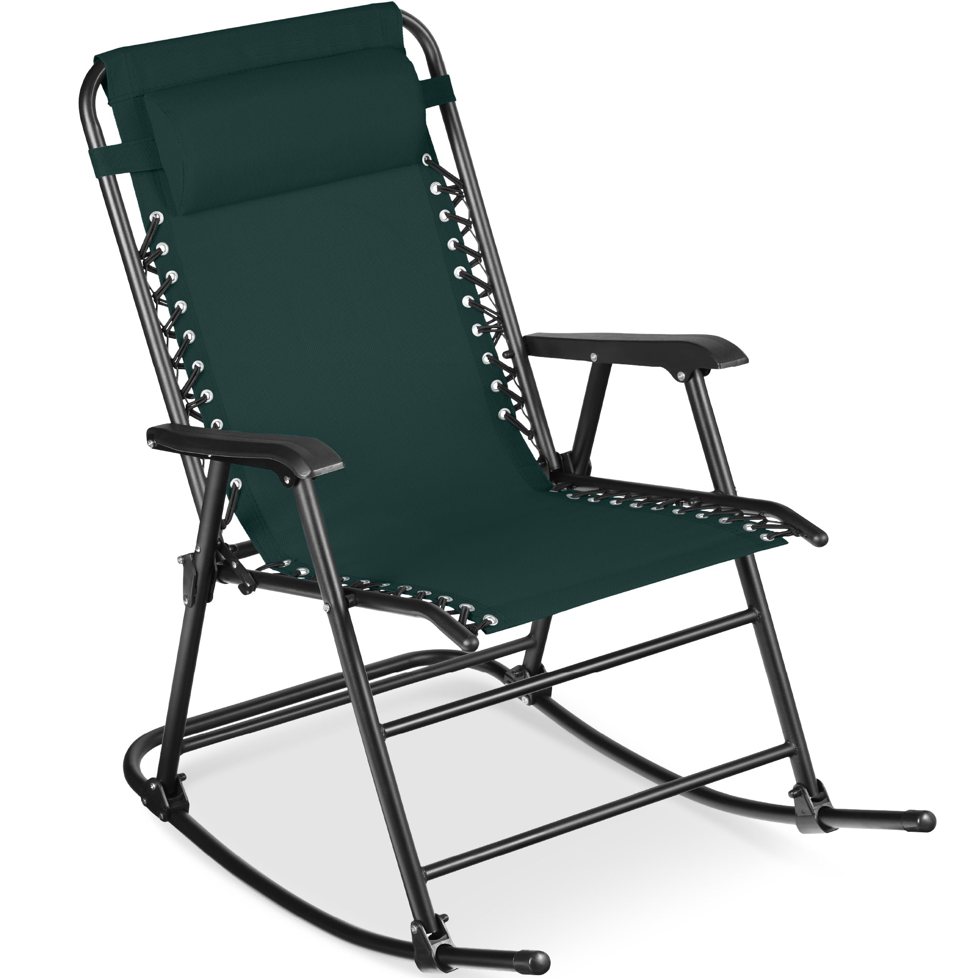 Folding Outdoor Zero Gravity Rocking Lounge Chair w/ Headrest Pillow