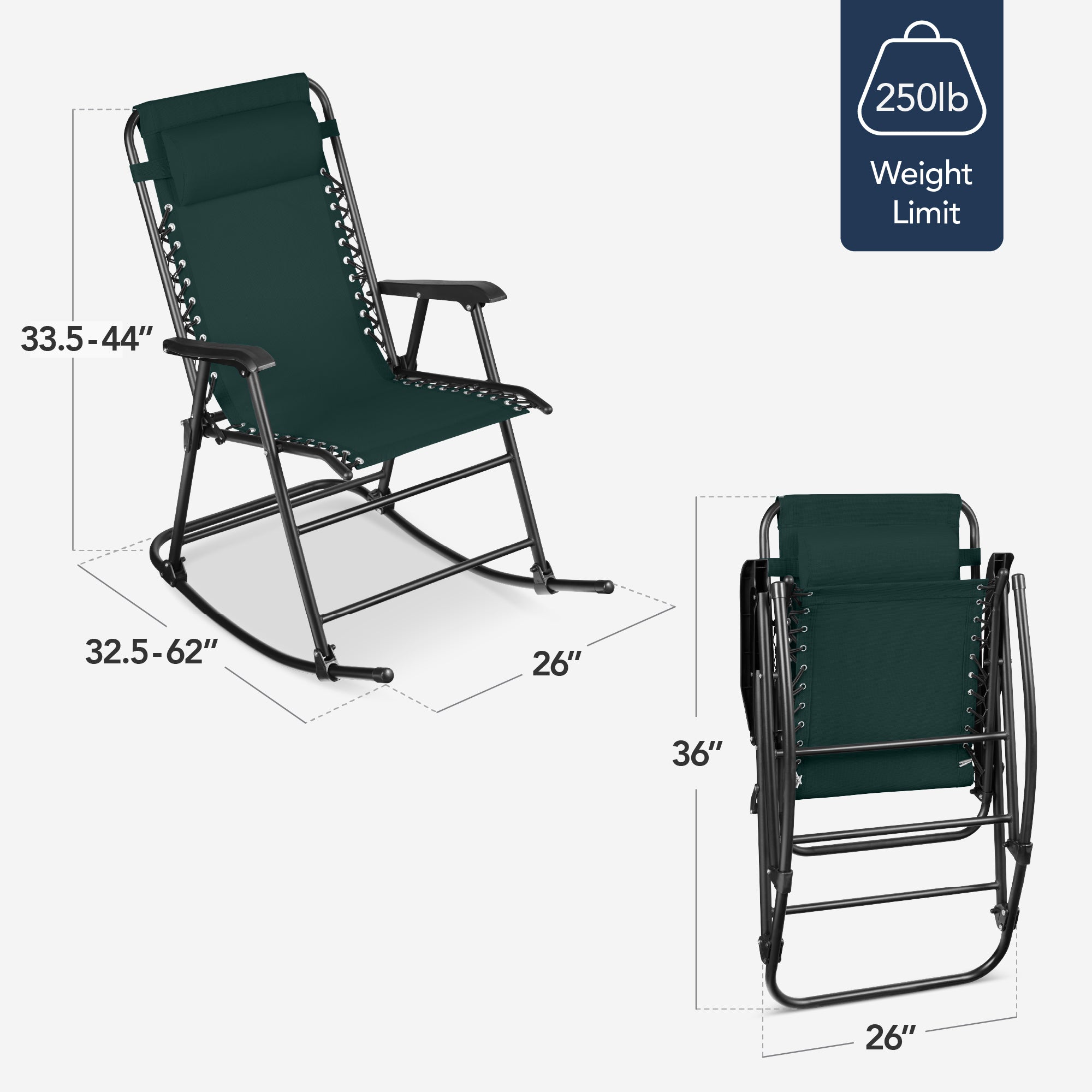 Folding Outdoor Zero Gravity Rocking Lounge Chair w/ Headrest Pillow