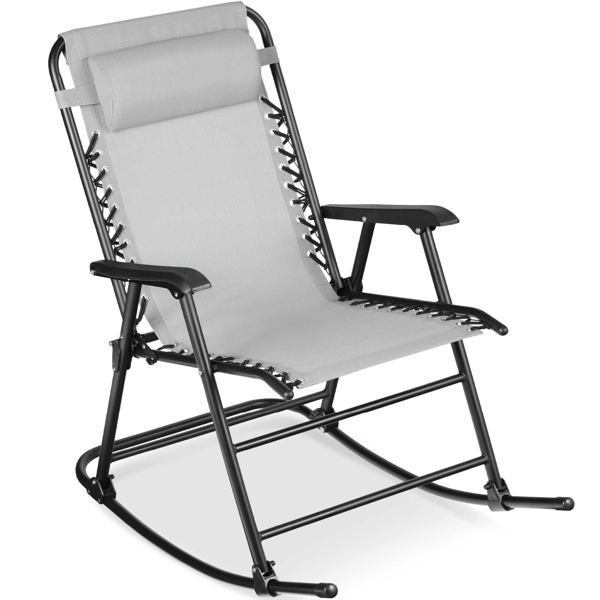 Folding Outdoor Zero Gravity Rocking Lounge Chair w/ Headrest Pillow