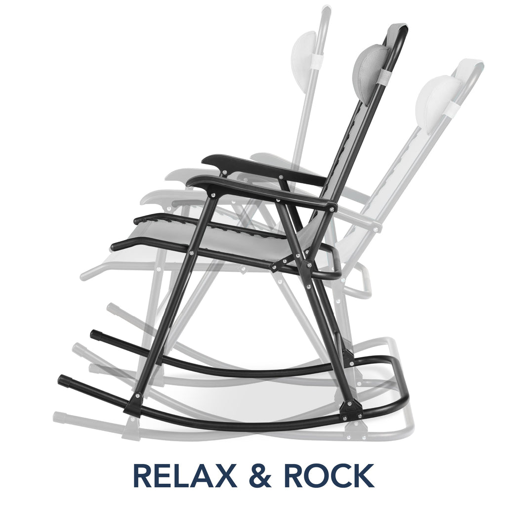 Folding Outdoor Zero Gravity Rocking Lounge Chair w/ Headrest Pillow