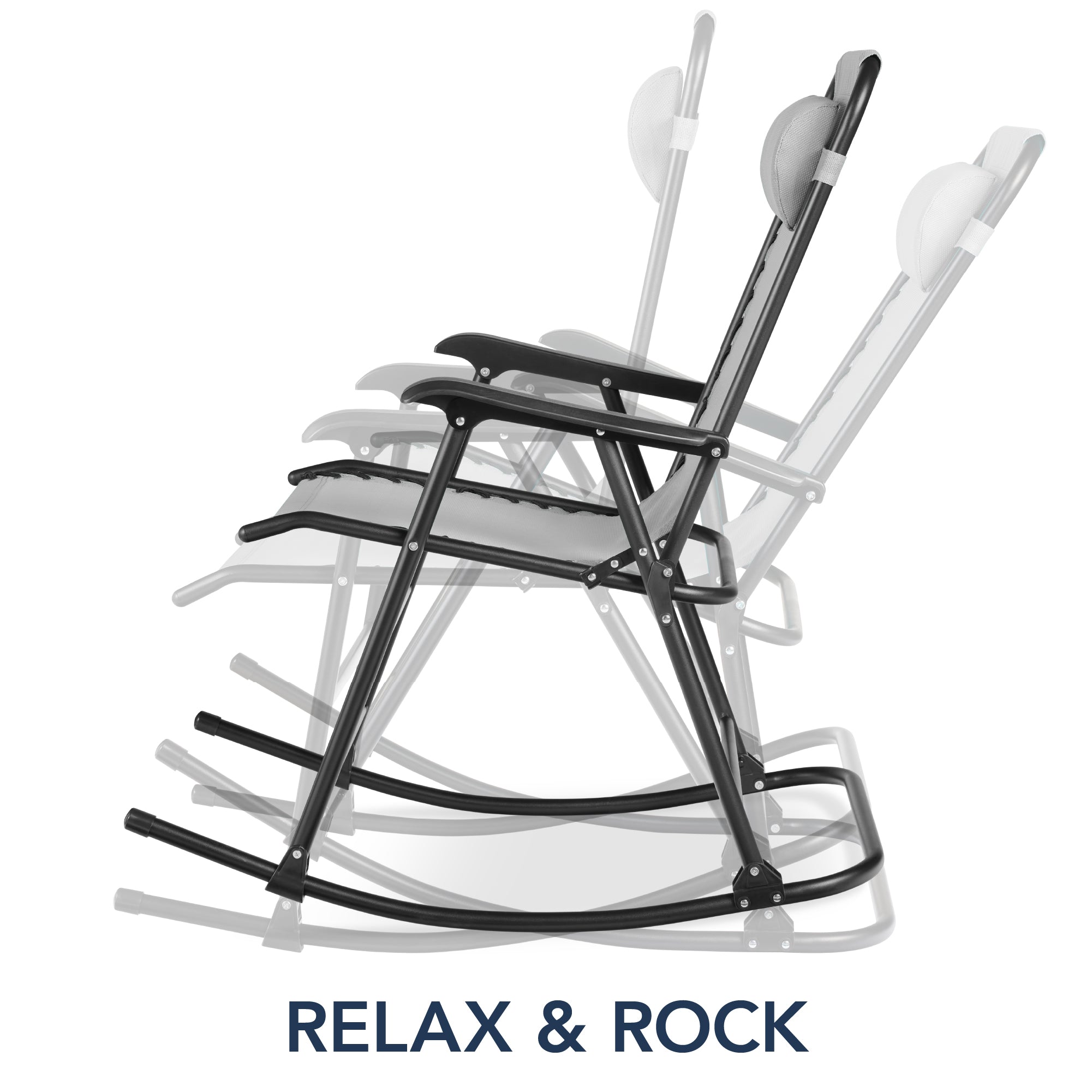 Folding Outdoor Zero Gravity Rocking Lounge Chair w/ Headrest Pillow